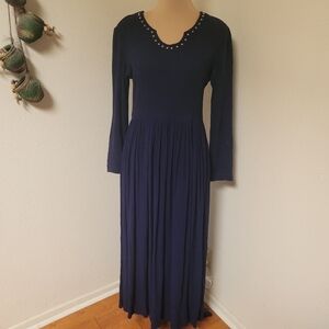 Circle T Navy Midi Dress Long Sleeve